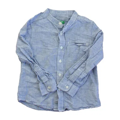 Benetton Kids' Boys Blue White Stripe Button Down Long Sleeve In Multi