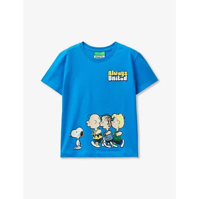 Benetton Boys Bright Blue Kids Snoopy Graphic-print Short-sleeve T-shirt 18 Months-6 Years