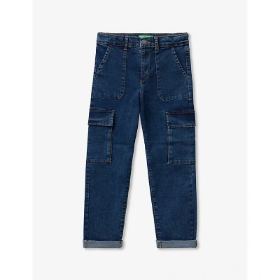 Benetton Boys Dark Denim Blue Kids Patch-pocket Stone-wash Stretch Denim Jeans