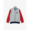 Benetton Kids' Logo-embroidered Zipped Cotton Sweatshirt 6-14 Years In Grey/navy Block