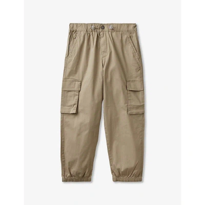 Benetton Boys Khaki Green Kids Patch-pocket Straight-leg Stretch-cotton Cargo Trousers 6-14 Years