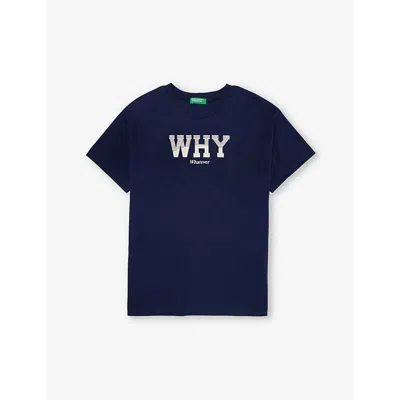 Benetton Boys Navy Blue Kids Text-print Cotton-jersey T-shirt 6-14 Years