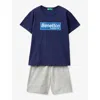 Benetton Kids' Logo Text-print T-shirt And Short Cotton-jersey Set In Navy/grey