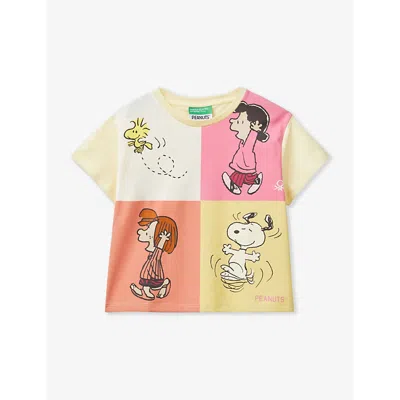 Benetton Boys Pale Yellow Kids Snoopy Graphic-print Short-sleeve Cotton T-shirt 18 Months-6 Years
