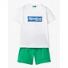 Benetton Kids' Logo Text-print T-shirt And Short Cotton-jersey Set In White/green