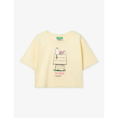 Benetton Boys Yellow Kids Snoopy Graphic-print Short-sleeve Cotton T-shirt 6-14 Years