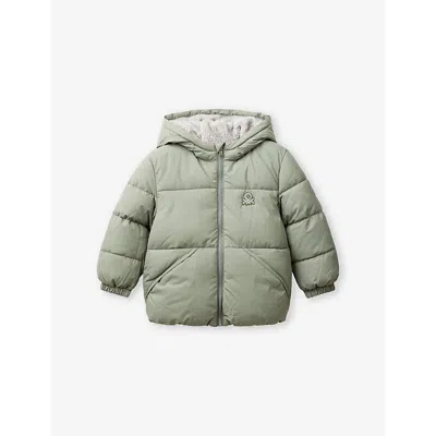 Benetton Brand-embroidery Padded Shell Jacket 3-6 Y In Sage Green