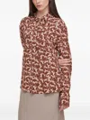 Benetton 애니멀 프린트 칼라 탑 In Brown