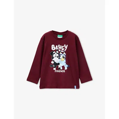 Benetton Kids' Burgundy Bluey Ludo Studio Long-sleeved Cotton-jersey T-shirt 18 Months - 5 Year