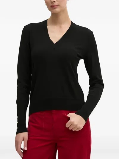 Benetton Button V-neck Knitwear In Black