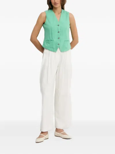 Benetton Button V-neck Waistcoat In Green