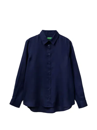 Benetton Button-down Long-sleeve Shirt In Blue