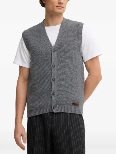 Benetton Buttoned Knitted Vest In Gray