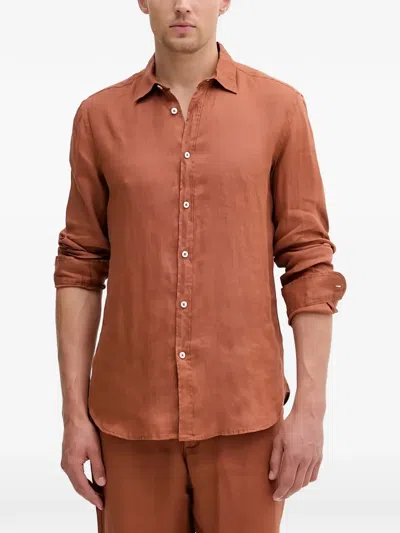 Benetton Buttoned Linen Shirt In Brown