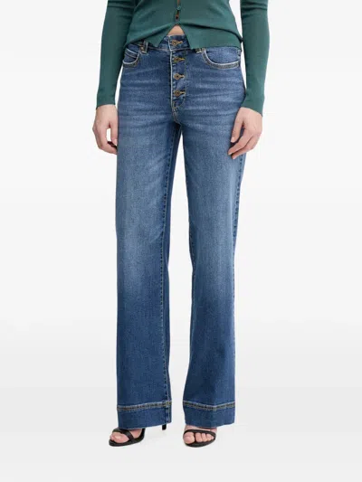 Benetton Button-fly Wide-leg Jeans In Blue