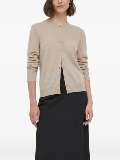 Benetton Button-up Crew-neck Cardigan In Neutral