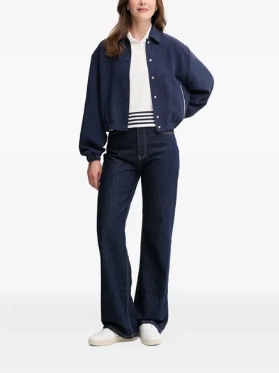 Benetton Button-up Cropped Bomber Jacket In Blue