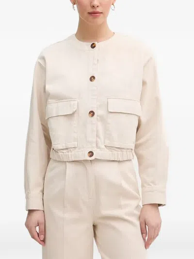 Benetton Button-up Cropped Jacket In Neutral