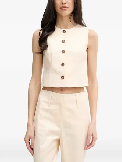 Benetton Button-up Cropped Top In Neutral