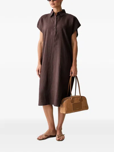 Benetton Button-up Shirt-style Midi Dress In Brown