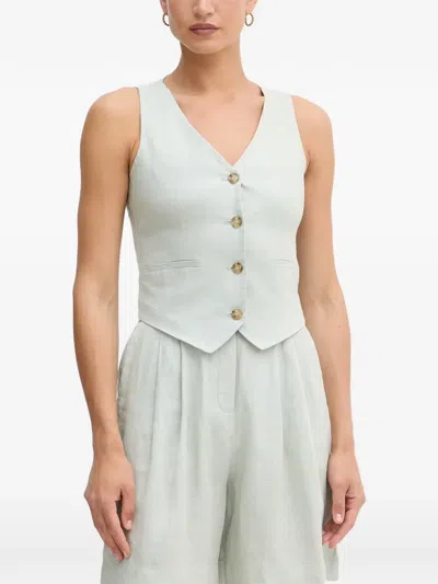 Benetton Button-up V-neck Waistcoat In Green