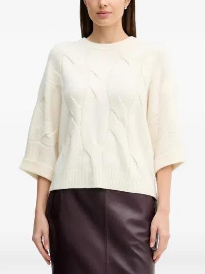 Benetton Cable-knit Crew-neck Sweater In White