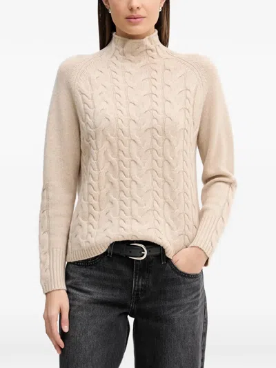 Benetton Cable-knit High-neck Sweater In Neutral
