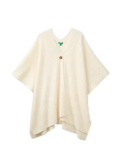 Benetton Cable-knit Button-up Cape In White