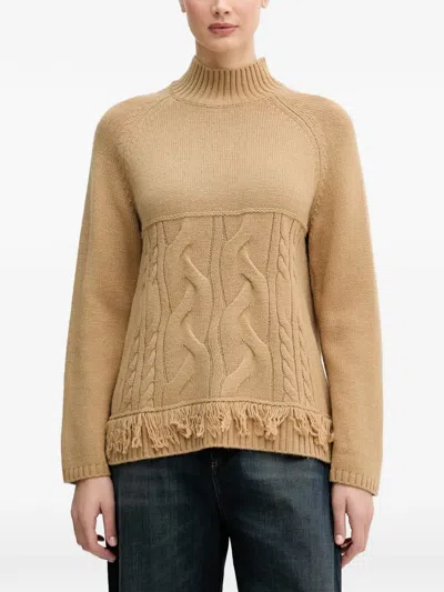 Benetton Cable-knit Fringe-detail Sweater In Neutral