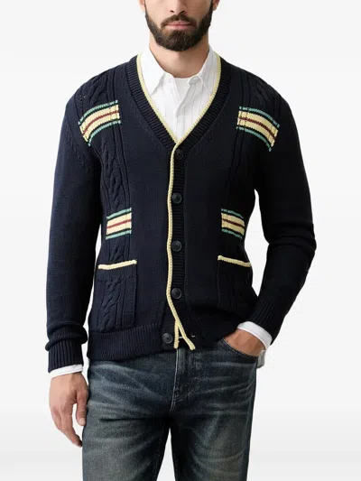 Benetton Cable-knit Striped Cardigan In Blue