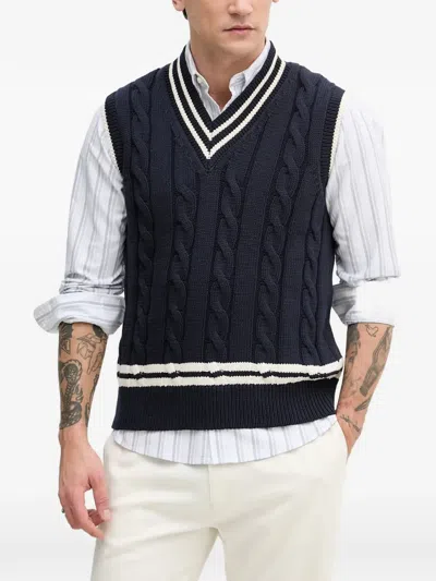 Benetton Cable-knit Striped Sweater In Blue