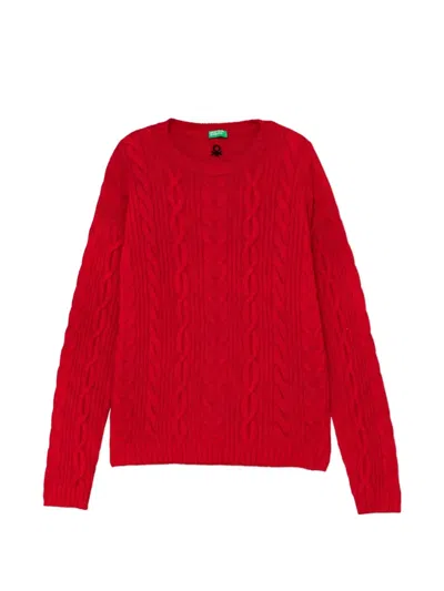 Benetton Kids' Cable-knit Sweater In Red