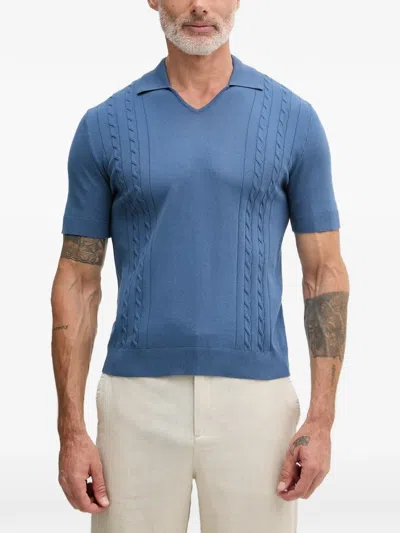 Benetton Cable-knit V-neck Polo Shirt In Blue