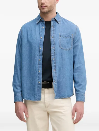 Benetton Chest-pocket Denim Shirt In Blue