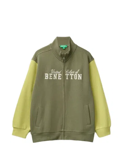 Benetton Kids' Colour-block Logo-print Jacket In Green