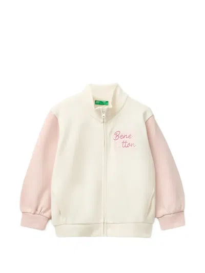 Benetton Kids' Colour-block Logo-print Jacket In Neutrals