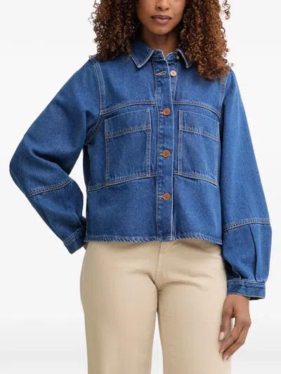 Benetton Contrast-stitch Denim Jacket In Blue