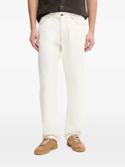 Benetton Contrast-stitch Logo-patch Jeans In Neutral