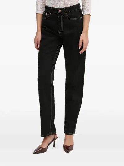 Benetton Contrast-stitch Straight-leg Jeans In Black