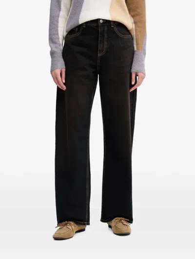 Benetton Contrast-stitch Wide-leg Jeans In Black