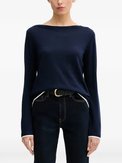 Benetton Contrast-trim Boat-neck Sweater In Blue