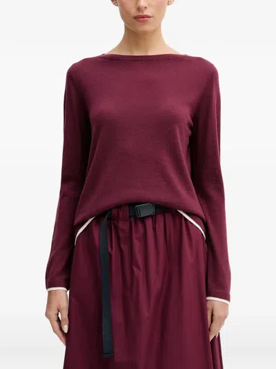 Benetton Contrast-trim Boat-neck Sweater In Burgundy