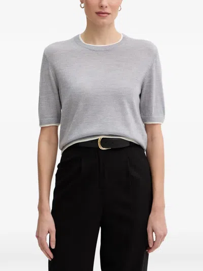 Benetton Contrast-trim Short-sleeve Sweater In Gray