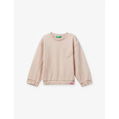 Benetton Kids' Coral Crewneck Heart-patch Cotton Sweatshirt 18 Months-5 In Orange