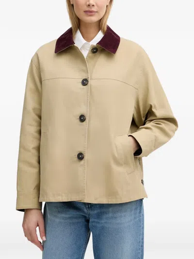 Benetton Corduroy-collar Button-down Jacket In Neutral