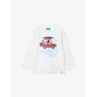 Benetton Kids' Cream Bluey Ludo Studio Long-sleeved Cotton-jersey T-shirt 18 Months - 5 Year In Neutral
