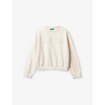 Benetton Kids' Cream Boston-appliqué Relaxed-fit Cotton Sweatshirt 6-14 In Neutral