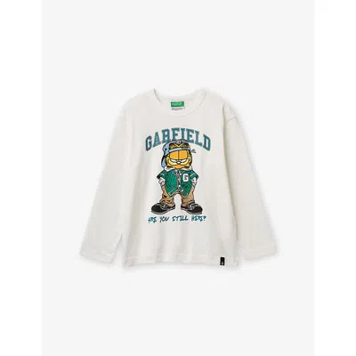 Benetton Kids' Cream Garfield Graphic-print Cotton T-shirt 6-14 In White