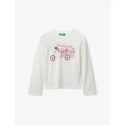 Benetton Kids' Cream Graphic-print Long-sleeved Cotton-jersey T-shirt 18 Months - 5 In White