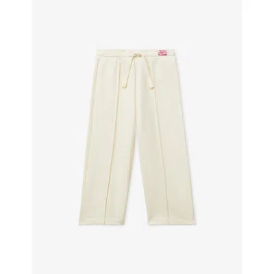 Benetton Kids' Cream Logo-tag Wide-leg Cotton Trousers 18 Months-5 Year In Neutral